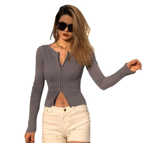 Fashion Women Double Zipper Knit T-shirt @ Best Price Online