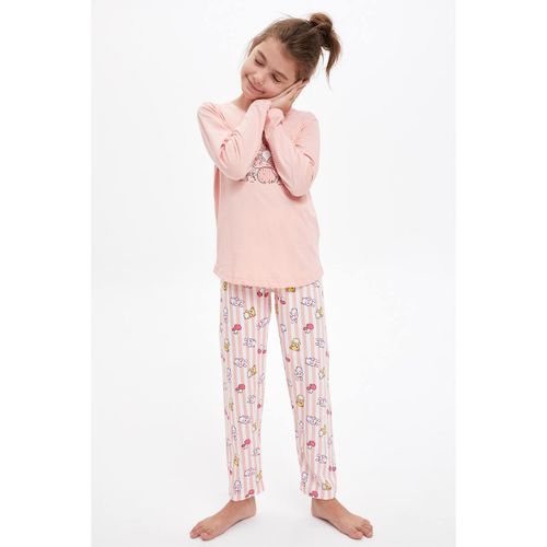 product_image_name-Defacto-Girl C Neck Regular Fit Knitted Pyjamas - Pink-2