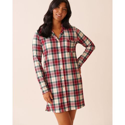 product_image_name-La Vie En Rose-Red Plaid Super Soft Button-down Sleepshirt-4