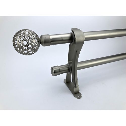 product_image_name-Generic-طقم قضبان ستائر مزدوجة كاملة مع موصل سحري - 5 أحجام - لون فضي - تاج كروي-2