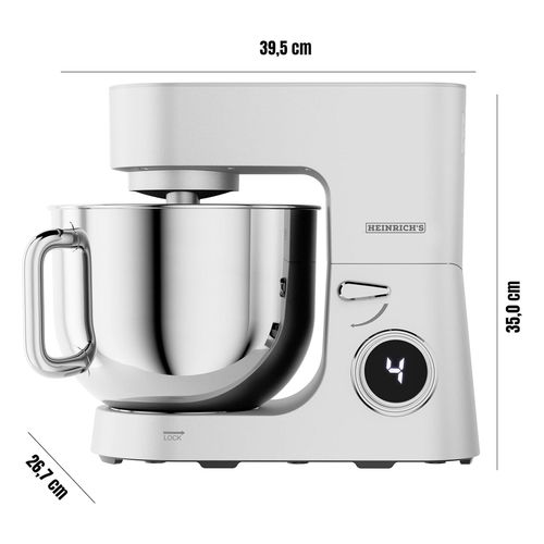 product_image_name-Heinrichs-محضرة طعام وخلاط عجن من Heinrichs – ماكينة عجن قوية بقدرة 2500 واط، مزودة بخطافي عجن مزدوجين، وخطاف خلط، وخفاقة، 8 سرعات قابلة للتعديل، وعاء ستانلس ستيل XXL بسعة 8 لتر، تشغيل منخفض الضوضاء، باللون الفضي ا HKM 8080-8