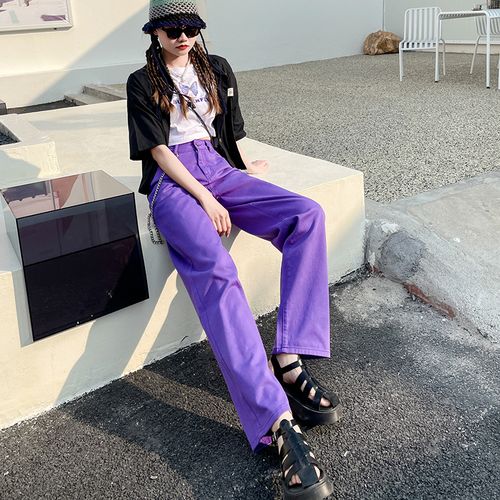 Fashion (Purple)Purple Jeans 2022 Spring Vintage Denim Trors