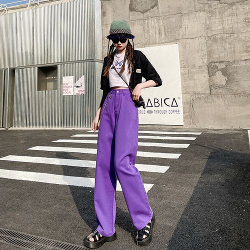 Fashion (Purple)Purple Jeans 2022 Spring Vintage Denim Trors