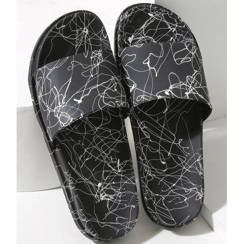 Buy Slippers Black And White Lines For Men - Comfortable Leather - Medical in Egypt