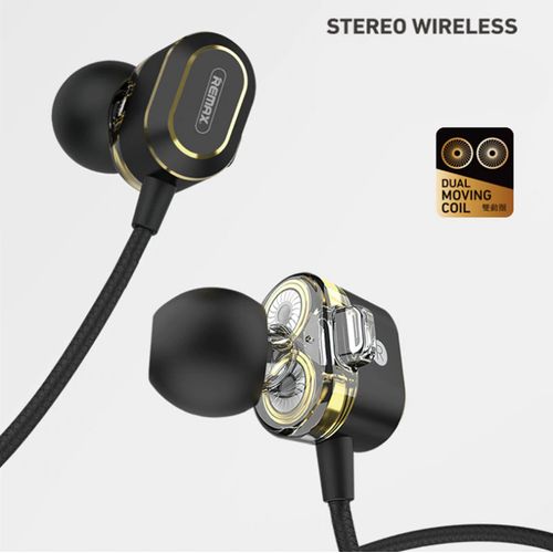 Remax RB-S26 Stereo Wireless Dual Moving Coil For More Delicate and Pure Sound In-Ear Earphones - Black