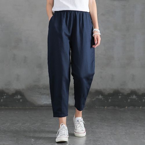 Summer Womens Cotton Linen Trousers Ladies Loose Casual Harem