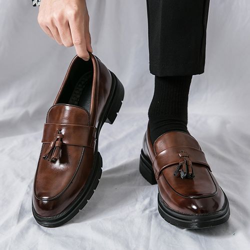 Flangesio Men's Italian Formal Shoes Brown Tassels Slip On Leather Shoes  Top Quality Business Loafers Office Oxford Shoes For Men Banquet Party  Wedding Dress Shoes Luxury Male Social Shoes @ Best Price