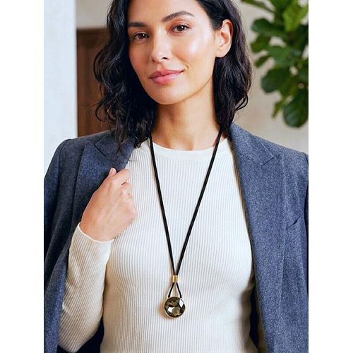 product_image_name-Generic-Olive crystal pendant black reverse leather long Necklace -1