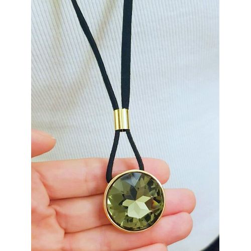 product_image_name-Generic-Olive crystal pendant black reverse leather long Necklace -2
