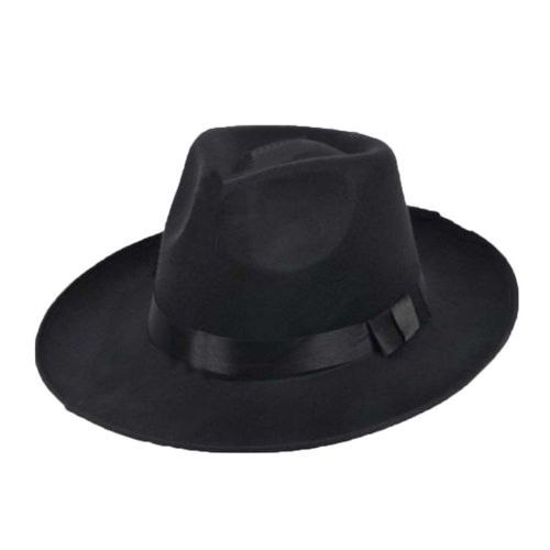 اشتري Fashion Sun Visor Men Women Hard Felt Wide Brim Fedora Panama-Black في مصر