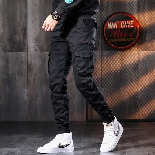 men's black cargo pants hip – Catseven store