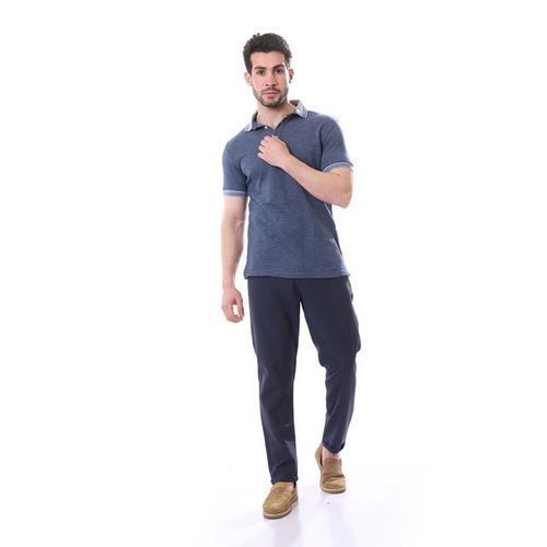 Buy Andora Heather Dark Blue Turn-Down Collar Polo Shirt in Egypt