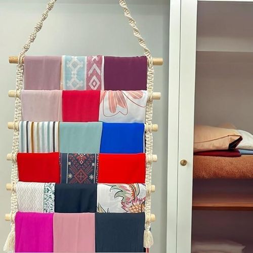 product_image_name-Generic-Macrame Scarf Organizer, Hanging Storage Display with Wooden Dowels, Multi-Color Fabric Holder, Decorative Wall Mount, Boho Home Decor-2