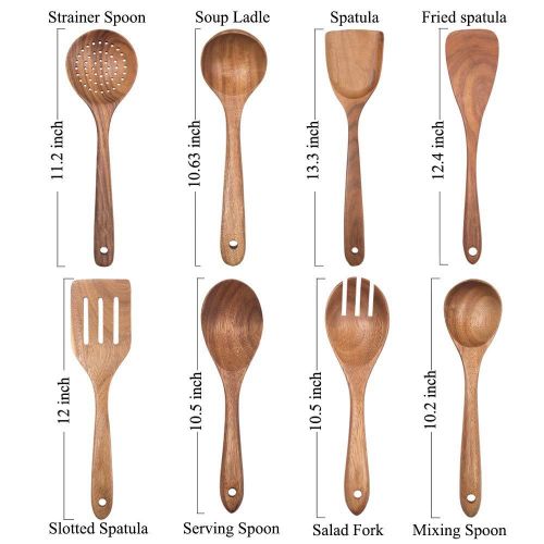 Wooden Spoons for Cooking, Nonstick Kitchen Utensil Set (Teak 8 Pack)