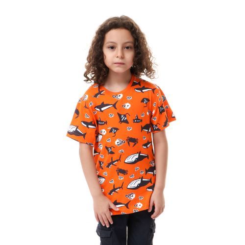 اشتري Andora Boys Printed Sea Creatures T-shirt - Orange في مصر