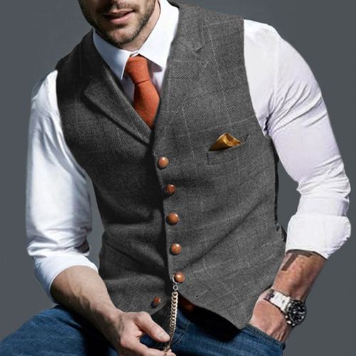 Fashion (01 Grey)Men's Plaid Print Business Vest Suit Fashion Turn-down  Collar Slim Tank Top Coat Spring Single Breasted Blazer Jacket ACU @ Best  Price Online