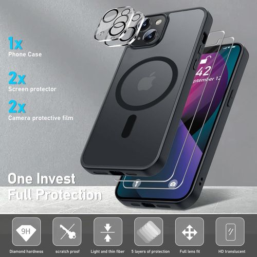 product_image_name-Generic-جراب مغناطيسي 5 في 1 لهاتف آيفون 13 مع قطعتين من الزجاج المقوى وقطعتين لحماية الكاميرا، متوافق مع MagSafe، جراب مغناطيسي مضاد للخدش، جراب TPU مقاوم للصدمات، جراب 6.1 بوصة (أسود)-2