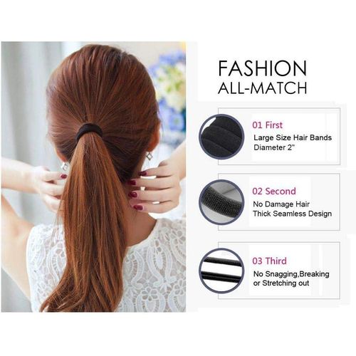 product_image_name-Generic-Seamless 8Mm High Elastic Cotton Stretch Hair Ties Bands Rope Ponytail Holders - Black -20 Pieces-2