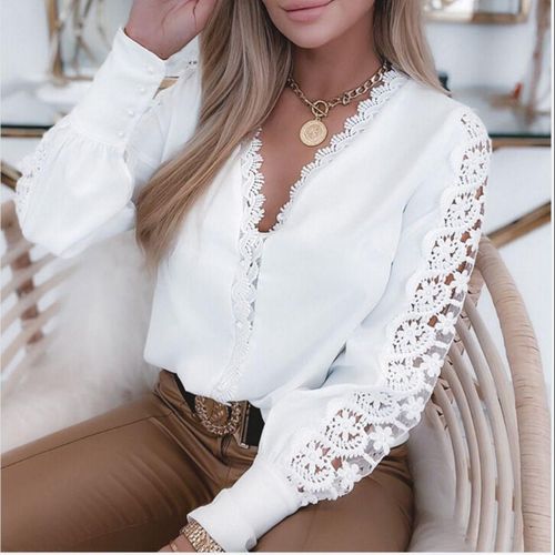 Fashion Long Sleeve White Lace Blouse Shirt Women Tops Blusas