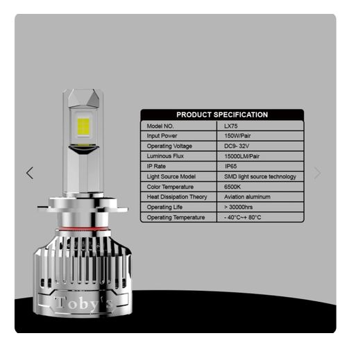 product_image_name-TBS-مصابيح LED أمامية للسيارة LX75 – 75 واط لكل مصباح 7500 لومن لكل مصباح 6500 كلفن (H7)-2