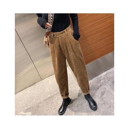 Fashion (coffee)Corduroy Pants Harem Pants Autumn Winter Women Pants  Elastic Waist Casual Black Trousers Pantalon Femme Plus Size WEF @ Best  Price Online