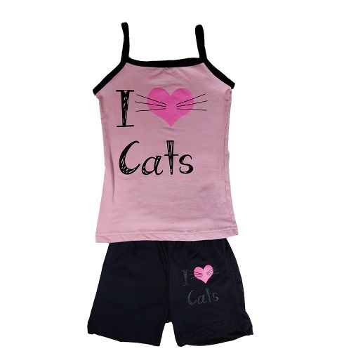 product_image_name-Generic-بيجامه بناتي من اورنج صيفيه مطبوعه بياقه مستديره"اي لاف كات" موف و اسود-2