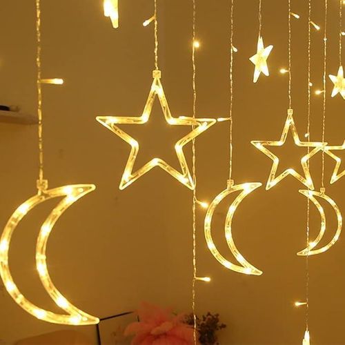 product_image_name-Generic-سلسلة مصابيح LED على شكل نجمة وقمر بطول 4 متر مع وضعين مختلفين لتزيين المنزل والاماكن الداخلية ورمضان والكريسماس والزفاف وديكور العطلات (ابيض دافئ) عدد 1-4