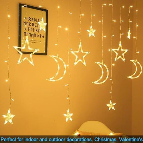 product_image_name-Generic-سلسلة مصابيح LED على شكل نجمة وقمر بطول 4 متر مع وضعين مختلفين لتزيين المنزل والاماكن الداخلية ورمضان والكريسماس والزفاف وديكور العطلات (ابيض دافئ) عدد 1-5