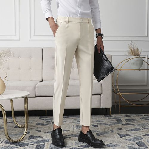 Fashion (apricot)New Men Non-iron Fabric Dress Pants Slim Straight