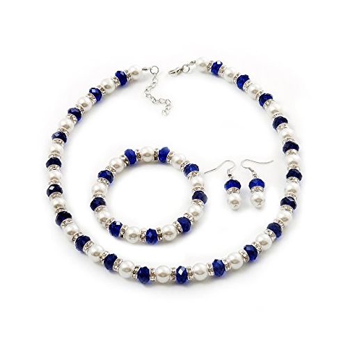 Buy M T Necklace & Bracelet & Earrings Of Blue And Off-white Beads in Egypt