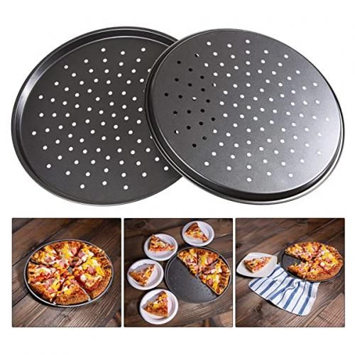 Buy 2 Perforated Pizza Tray For Even Heat Distribution  Non-stick Pizza Trays In Carbon Steel in Egypt