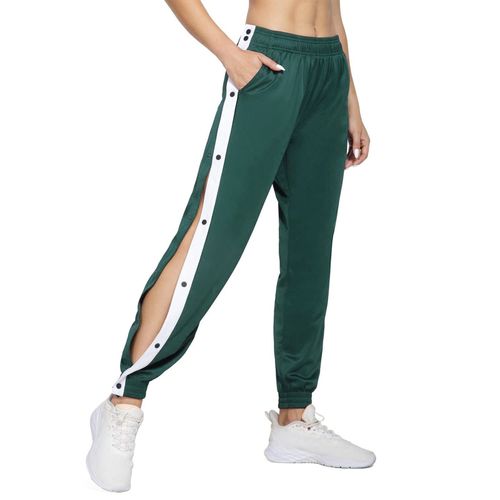 Fashion (Green)Women Side Buttons Tear Away Long Pants Active