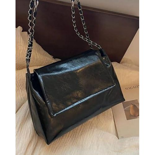 product_image_name-Generic-حقيبة كتف نسائية عصرية كبيرة السعة بفتحة علوية وغطاء قابل للطي – حقيبة يد متعددة الاستخدامات للعمل والتنقل اليومي بسير سلسلة معدنية – تصميم موضة الربيع-3