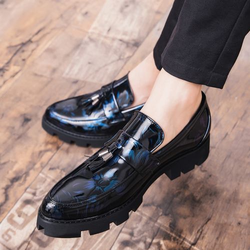 Black Patent Leather Thick Sole Mens Oxfords Loafers Dress Shoes