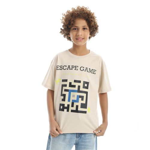 product_image_name-Ted Marchel-تيشيرت فتيان بأكمام قصيرة وياقة دائرية مطبوعة - بيج فاتح-1