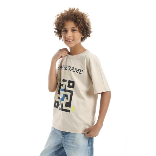 product_image_name-Ted Marchel-تيشيرت فتيان بأكمام قصيرة وياقة دائرية مطبوعة - بيج فاتح-3