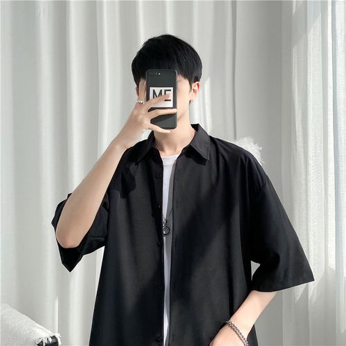 Fashion Men's Short Sleeve Shirts Simple Loose Shirt Casual Thin-black @  Best Price Online