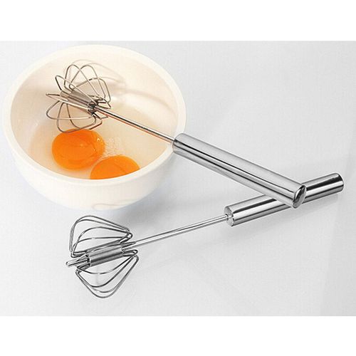 Stainless Steel Press Hand Auto Rotating Whisk Push Whip Wire Mixer Egg  Beater