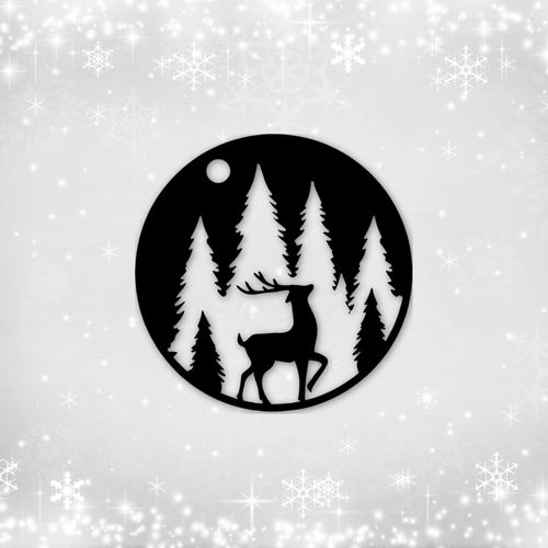 product_image_name-Generic-Modern Wooden Wall Art - Laser Cut Deer in Forest - Round Black Plaque-1