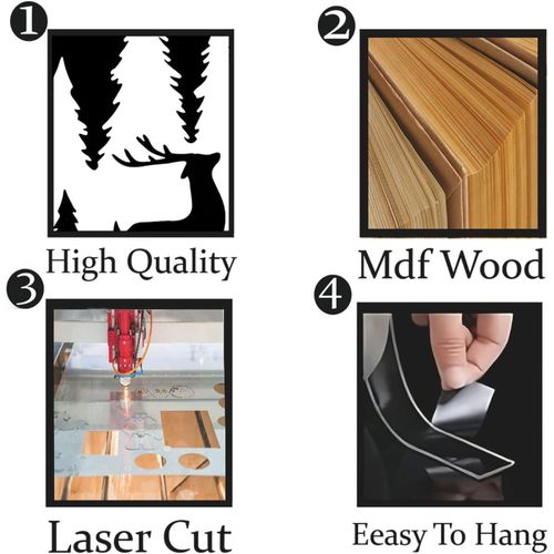 product_image_name-Generic-Modern Wooden Wall Art - Laser Cut Deer in Forest - Round Black Plaque-6