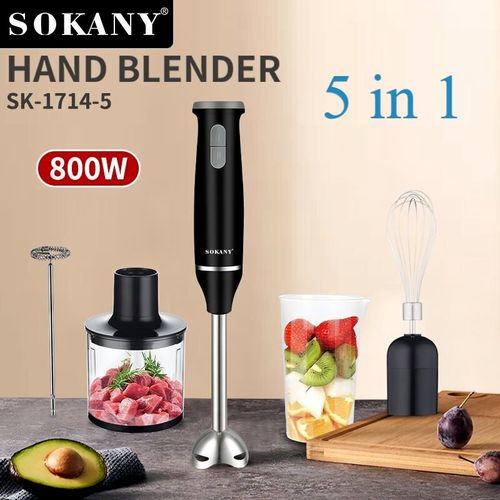 Buy Sokany 5 In 1 Hand Blender & Food Mixer - 800 Watt (SK-1714-5) in Egypt