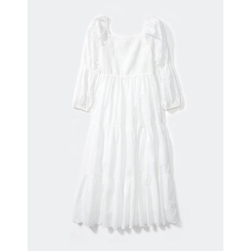 Aerie EYELET SMOCKED TIERED MIDI DRESS LINED @ Best Price Online