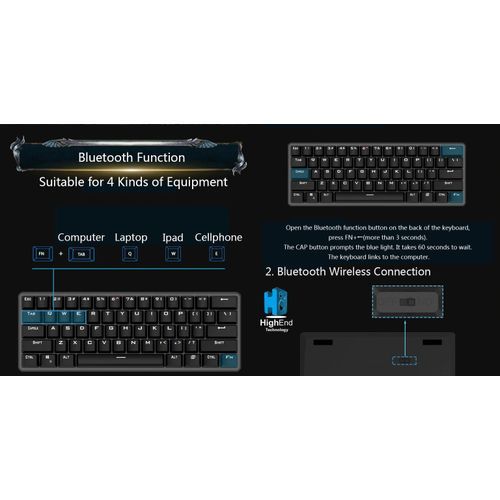 تسوق SI-2025 Dual Modes Bluetooth and USB cable Mechanical Gaming Keyboard With Rainbow Light 