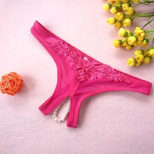 Buy Sanwood Women Sexy Crotchless Faux Pearl Decor Panties Open Crotch Underwear-Rose in Egypt