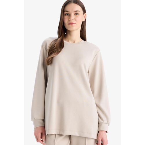 Defacto Regular Fit Crew Neck Basic Solid Sweatshirt Tunic
