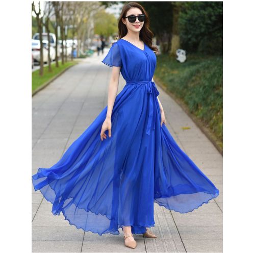 Fashion (Blue)Plus Size Bohemian Beach Sundress Flying Clothing Chiffon  Loose Elegant Vestido Robes Lady Holidays Prom Long Dress Belt Which SAB @  Best Price Online