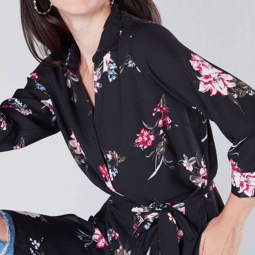Max Floral Printed Tunic with Collar Neck and Waist Belt - MULTISHADE BLACK