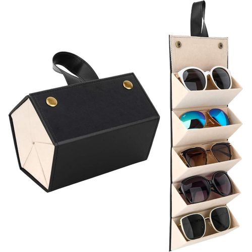 product_image_name-Generic-Silencio Sunglasses Organizer with 5 Slots, Travel Eyeglass Case, Portable Storage Bag, Foldable, Display Case for Women and Men, Black, Leather-3