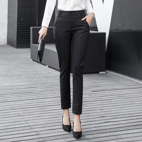 Ladies 4 Button High Waist Trousers - Black