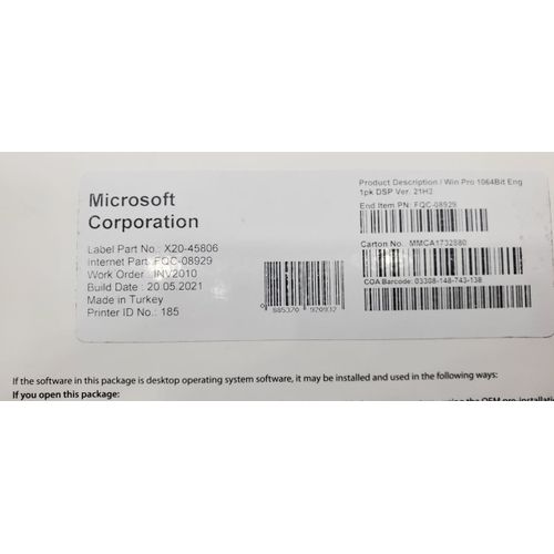 Microsoft Windows 10 Pro 64 Bit With CD & Product Number ...